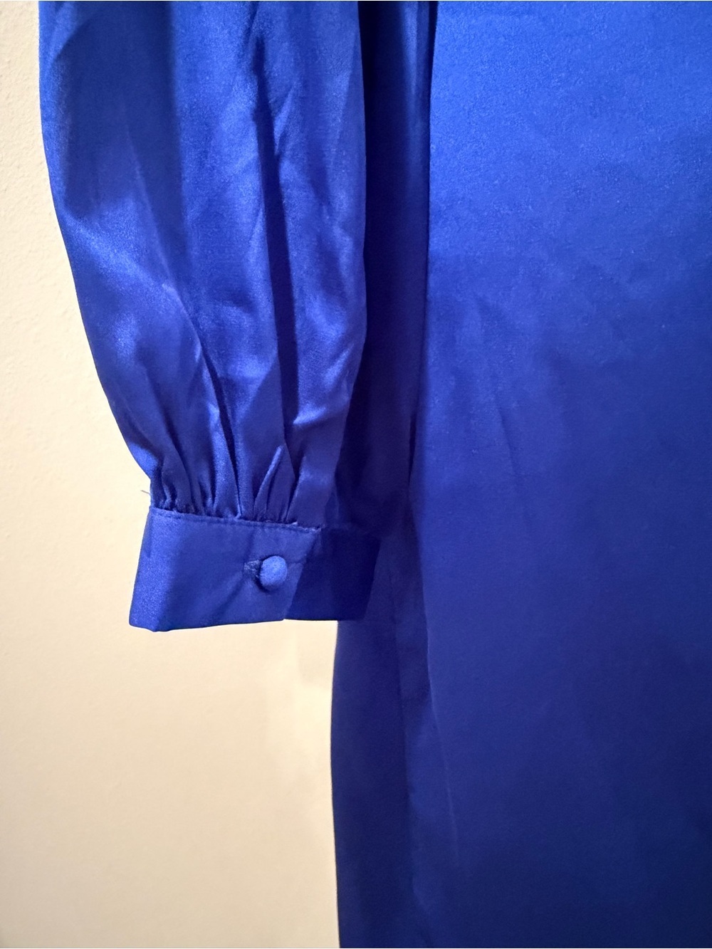 Fashion Nova Off Shoulder Cobalt Satin Wrap-Style Long Sleeve Dress - Picture 5 of 5